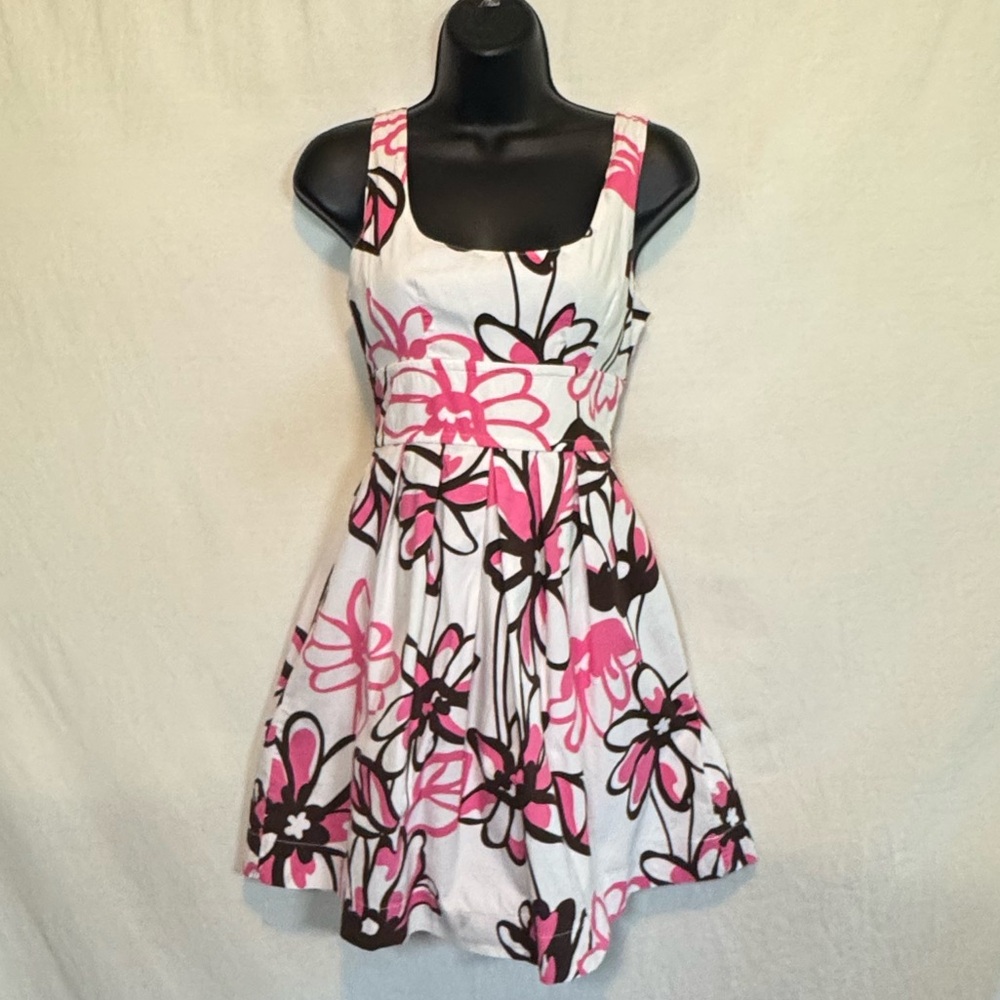 G-71‎ Java White Pink & Brown Floral Sleeveless Lined Summer Dress Size 9
